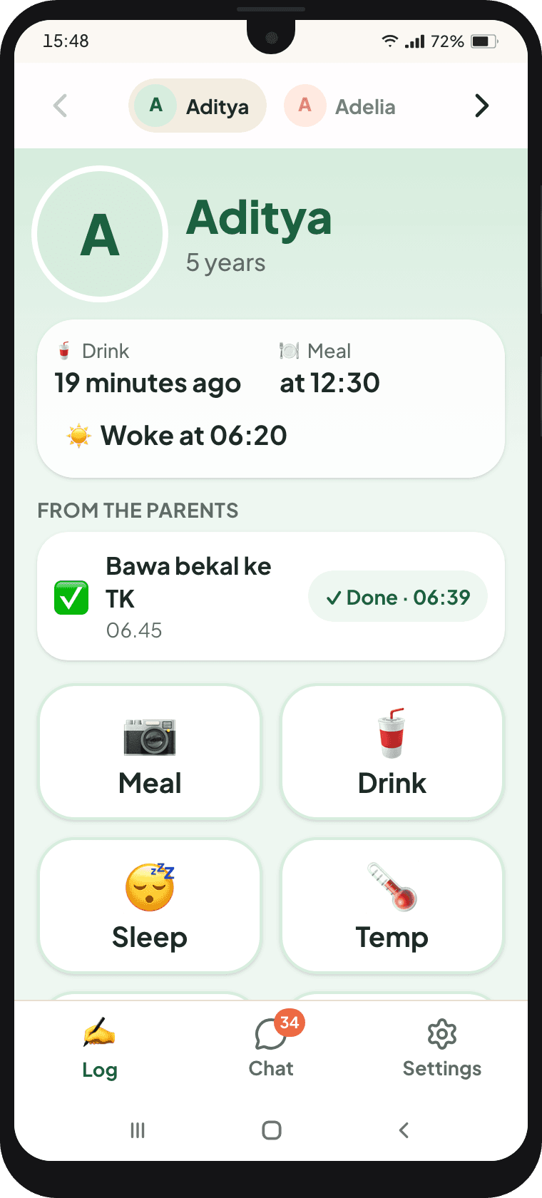 Aditya with Grandma: Meals, drinks, sleep, and temperature when needed. Nothing for Grandma to learn.