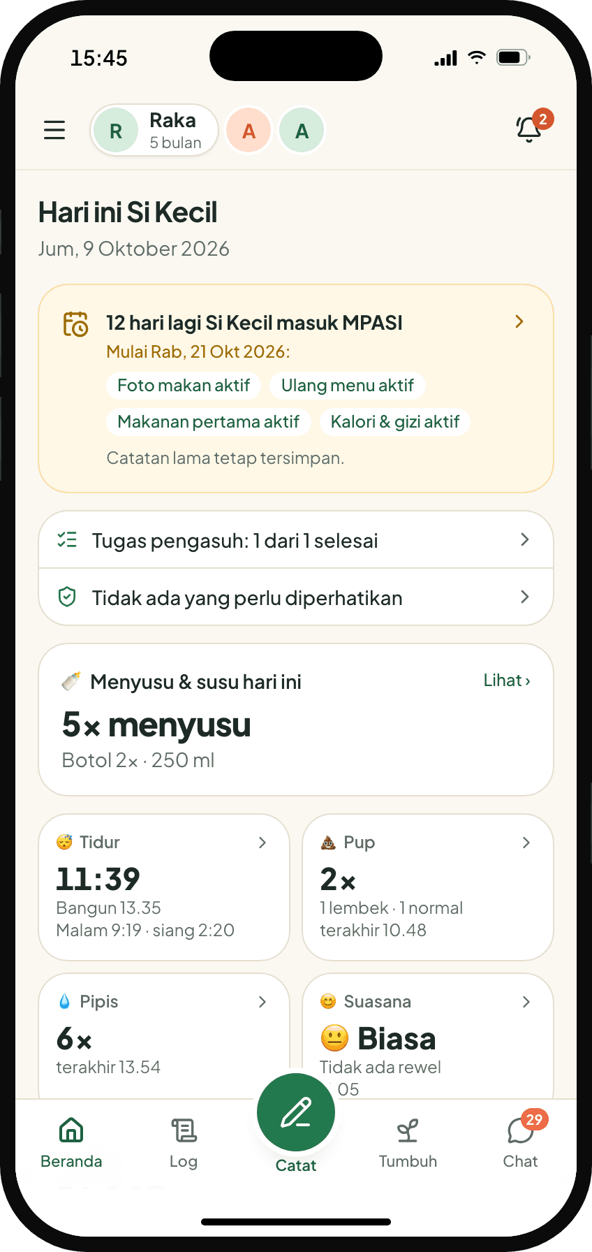 Tombol catatnya berganti sendiri, mengikuti usia Si Kecil.