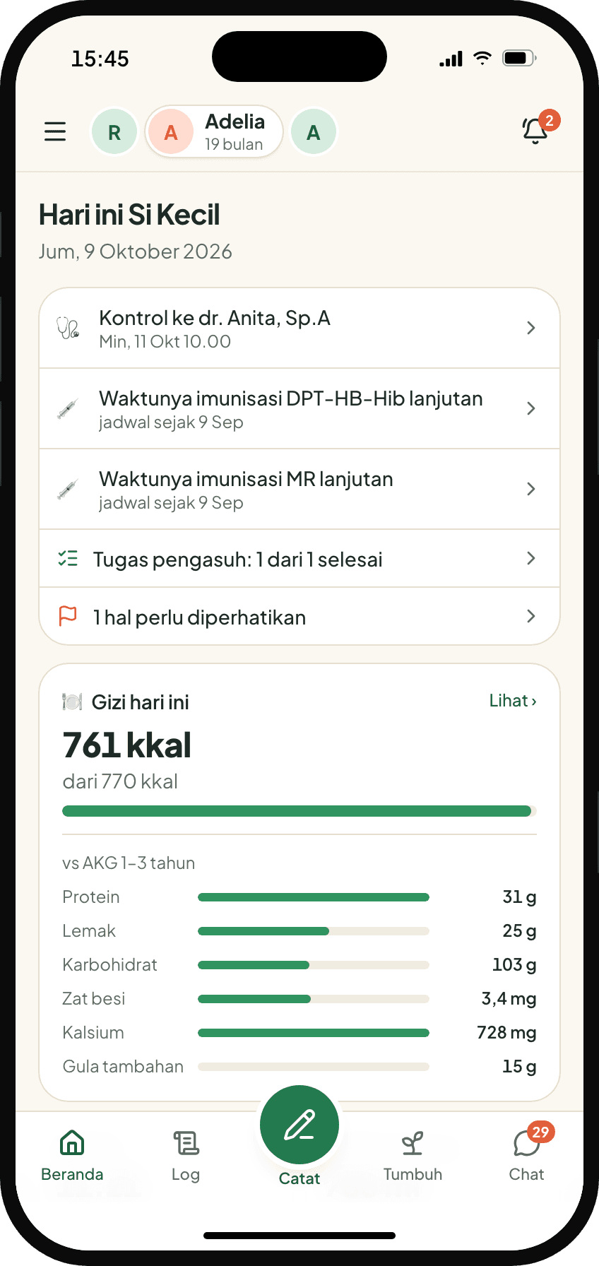 Beranda Ibu di iPhone: agenda, gizi hari ini, dan catatan dari pengasuh